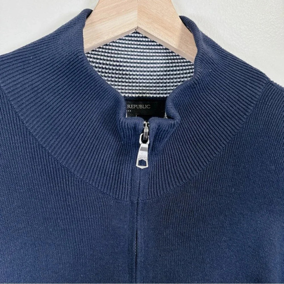 Banana Republic Navy Full Zip  Horizontal Stripe Sweater Cardigan - Picture 9 of 14